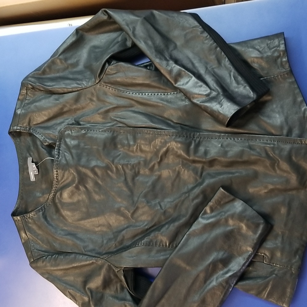 VINCE Vintage Y2K Collarless Leather Jacket Large Black
